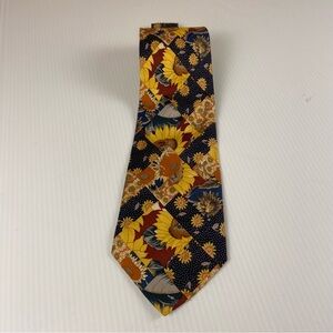 Vintage 90s Beans McGee Sunflower Tie Wide 4” Floral Patchwork Novelty Retro